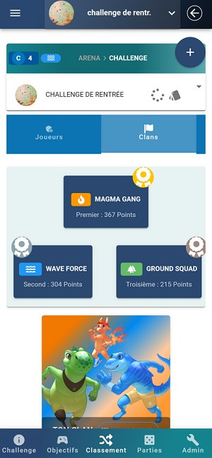 classement des clans et aperçu des clans d'un challenge